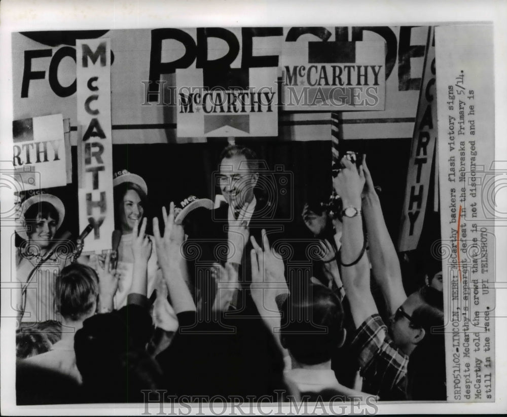 1968 Press Photo Eugene McCarthy Supporters in Lincoln, Nebraska - nef42577