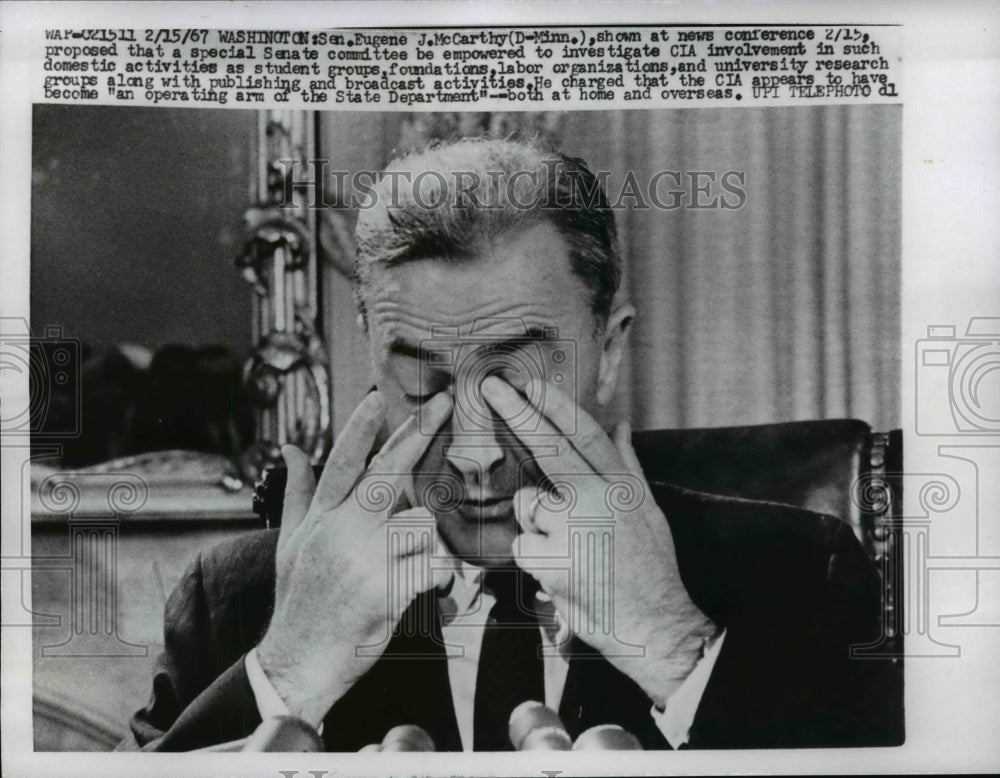 1967 Press Photo Senator Eugene McCarthy at Special Senate Committee Investigate