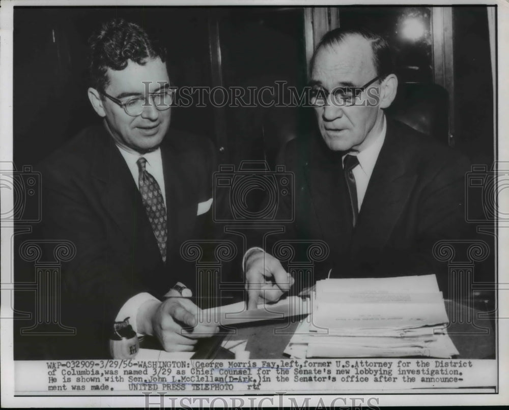 1956 Press Photo George Morris Fay Named Chief Counsel w/ John McClellan