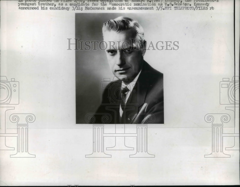 Load image into Gallery viewer, 1962 Press Photo General Edward J McCormack, opposition to Edward Kennedy
