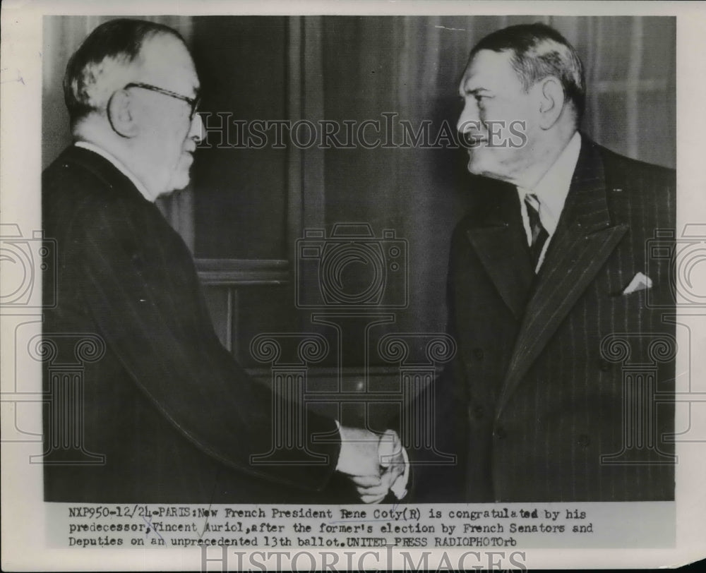 1954 Press Photo French President Rene Coty being congratulated by Senators