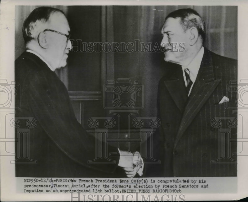 Load image into Gallery viewer, 1954 Press Photo French President Rene Coty being congratulated by Senators
