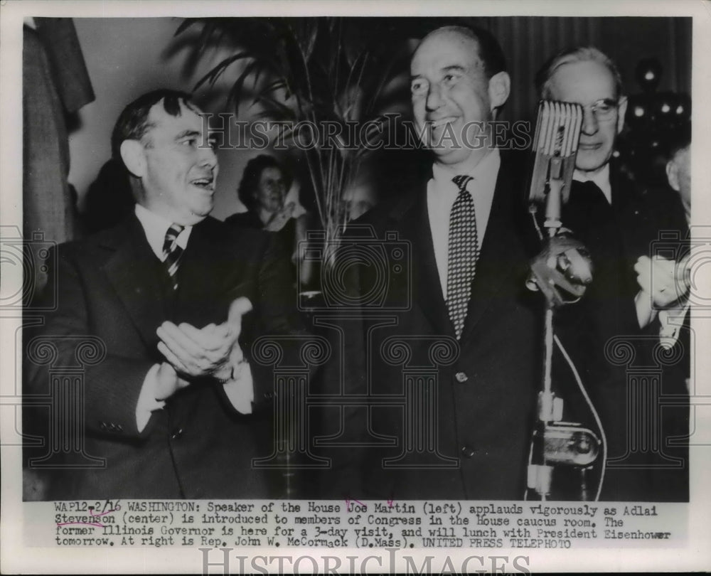 1952 Press Photo Joe Martin Applauds Adlai Stevenson at House Caucus - nef42735