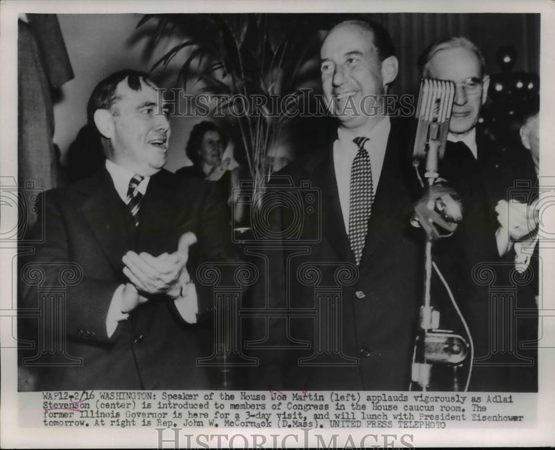 Load image into Gallery viewer, 1952 Press Photo Joe Martin Applauds Adlai Stevenson at House Caucus - nef42735
