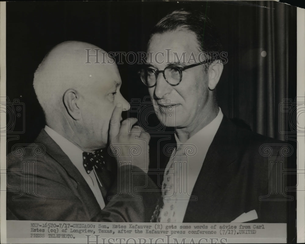 1952 Press Photo Estes Kefauver and Carl Estes Confer after Press Conference