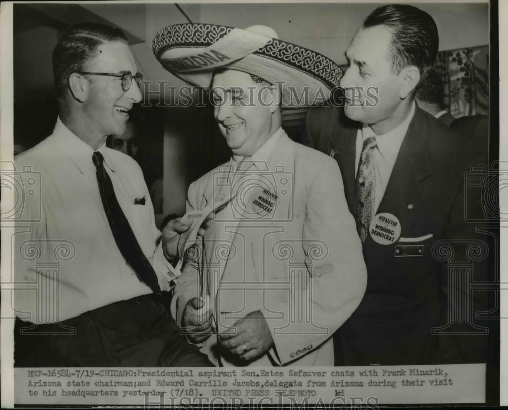 1952 Press Photo Estes Kefauver Meets with Arizona Representatives in Chicago