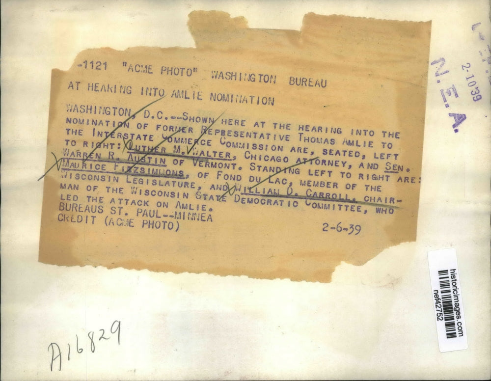 1939 Press Photo Thomas Amelie Nomination to Interstate Commission Hearings