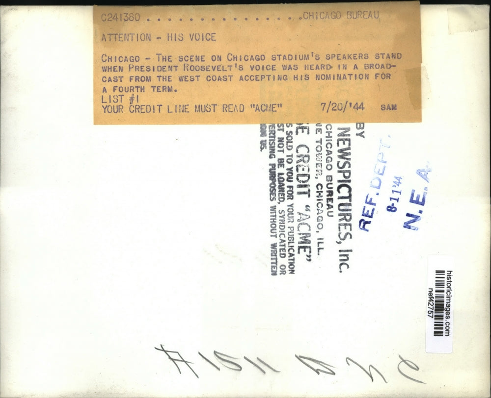 1944 Press Photo Chicago Stadium as Franklin Roosevelt Accepts Nomination