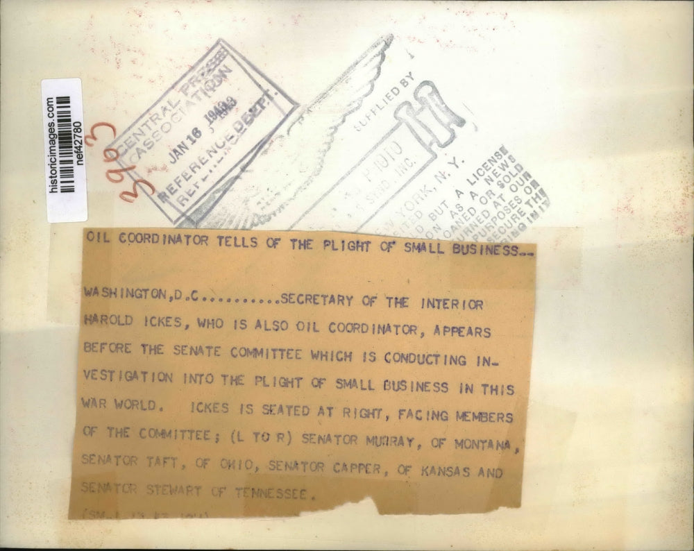 1943 Press Photo Harold Ickes Testifies in Senate Investigations Committee