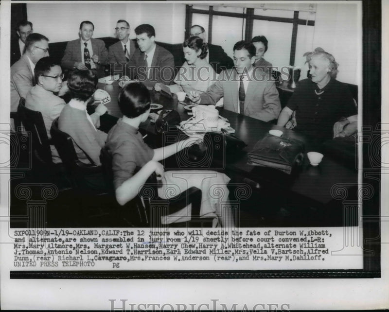 Load image into Gallery viewer, 1956 Press Photo The 12 Jurors Who Will Decide the Fate of Burton W. Abbott
