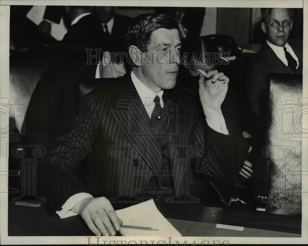 1933 Press Photo Murray Dodge Testifying Before Senate Bank & Currency Hearing