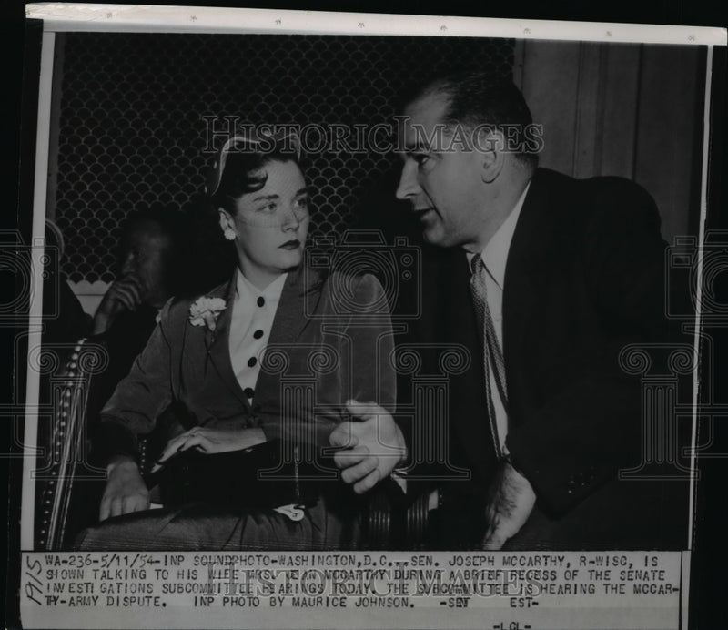 Load image into Gallery viewer, 1954 Press Photo Senator Joseph McCarthy w/ Wife Jean at Senate Committee Recess
