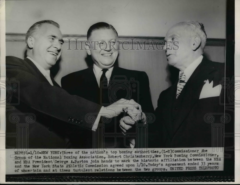 1953 Press Photo Abe Green, Robert Cristenberry, George Barton @ Boxing Meeting- Historic Images