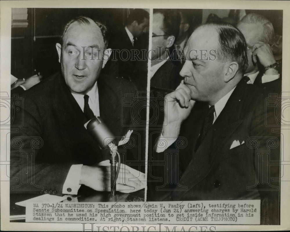 1948 Press Photo Edwin Pauley testify before Senate Subcommittee on Speculation