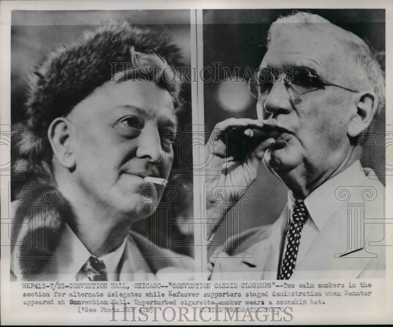 Load image into Gallery viewer, 1952 Press Photo Two Calm Smokers in Section for Alternate Delegates
