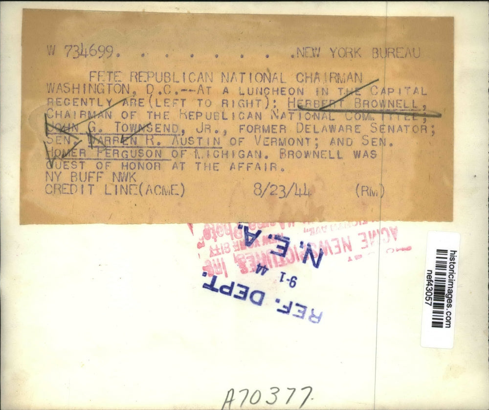 1944 Press Photo Democratic Leaders at Herbert Brownell, Jr. Luncheon Washington