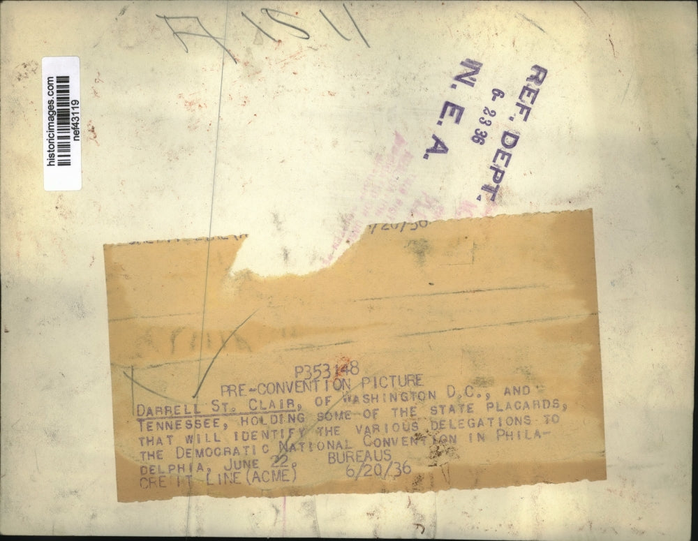 1936 Press Photo Darrell St. Clair Holding Placards That Will Identify Delegates