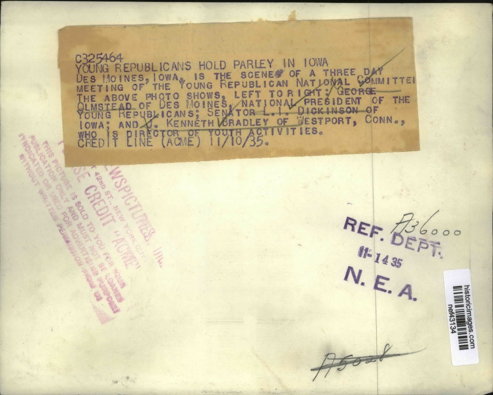 1935 Press Photo Young Republicans at National Committee meeting in Iowa