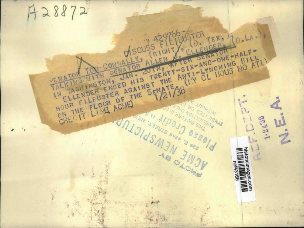 1938 Press Photo Tom Connally talks with Allen J. Ellender after filibuster