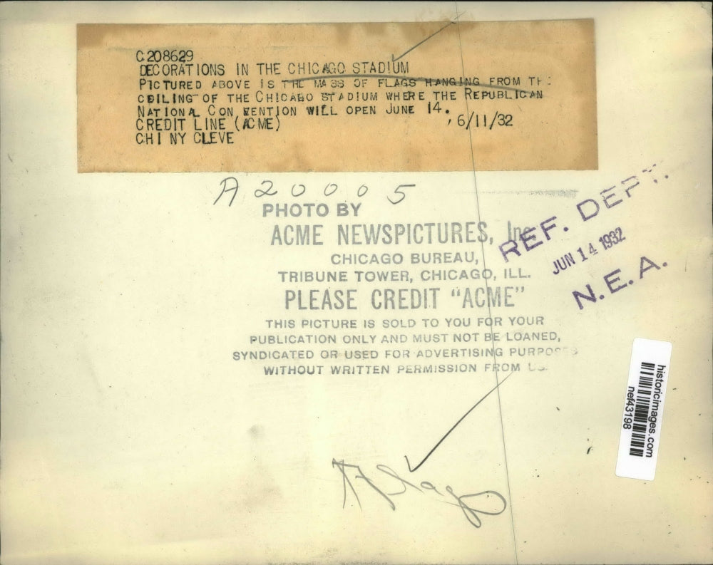 1932 Press Photo Chicago Stadium Decorated for Republican National Convention