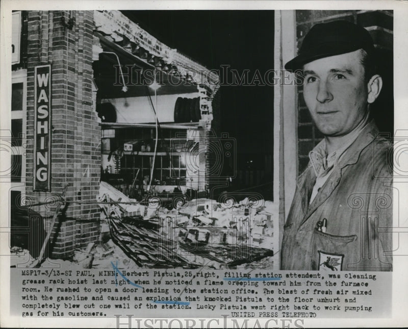 Load image into Gallery viewer, 1952 Press Photo Herbert Pistula saved gas explosion after opening door
