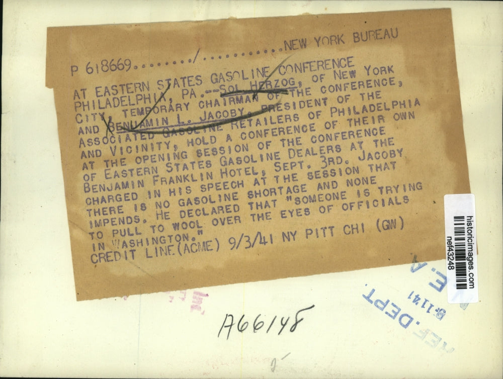 1941 Press Photo Herzog, Jacoby at Eastern States Gasoline Conference