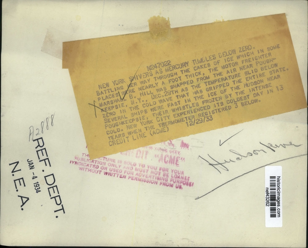 1933 Press Photo "Marshall B Hill" Freighter Powers Through Hudson River Ice