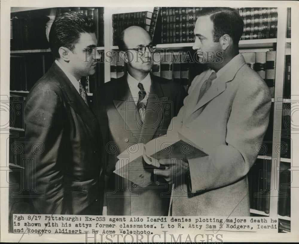 1951 Press Photo Aldo Icardi, Ex-OSS with Atty.Sam S.Rodgers, Roofero Aldisert