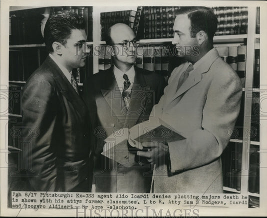 1951 Press Photo Aldo Icardi, Ex-OSS with Atty.Sam S.Rodgers, Roofero Aldisert