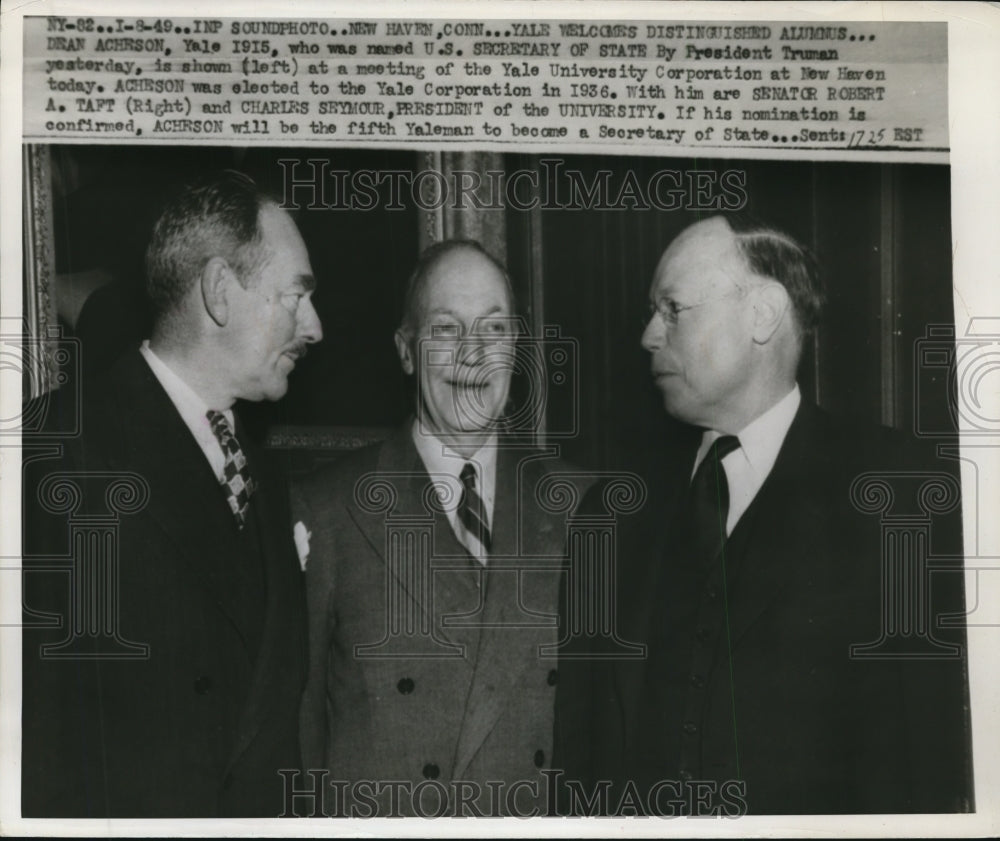 1949 Press Photo Dean Acherson at a meeting of the Yale University Corporation