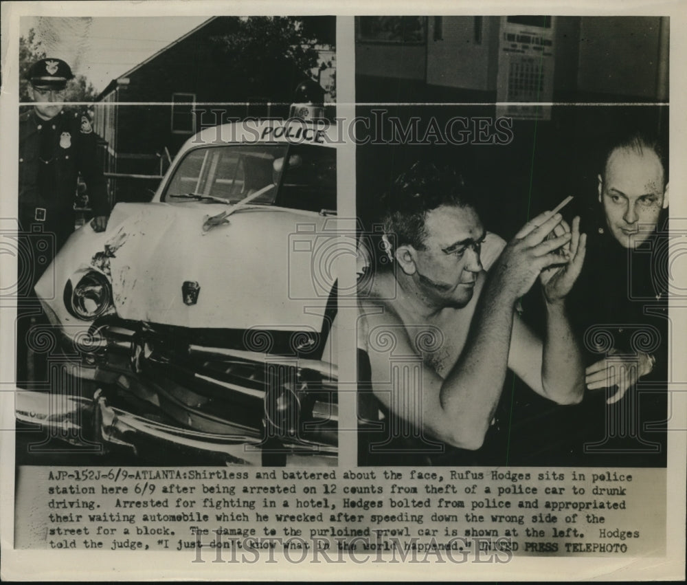 1955 Press Photo Rufus Hodges sits in police station after being arrested