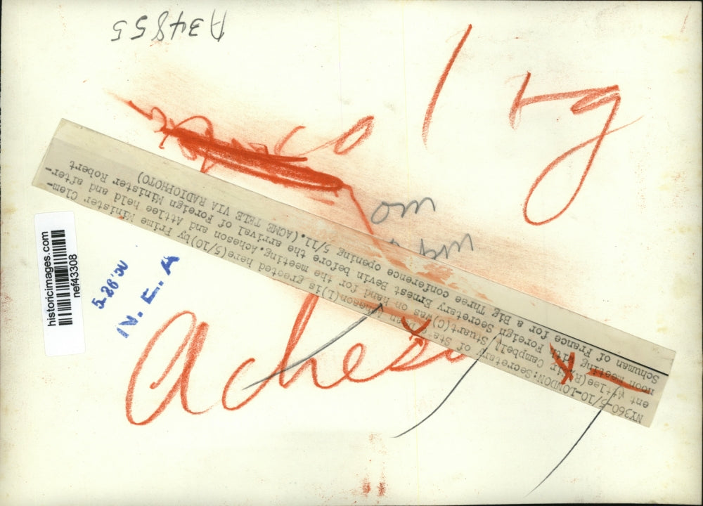 1950 Press Photo Dean Acheson greeted by Prime Minister Clement Attlee at London