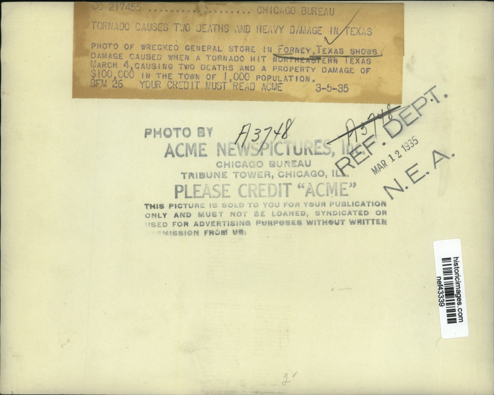 1935 Press Photo Forney, Texas General Store Tornado Wreckage - nef43339