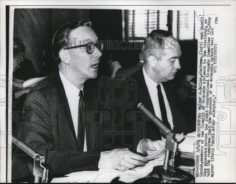 1961 Press Photo Walter Heller & Kermit Gordon Appear Before Joint Economic Comm