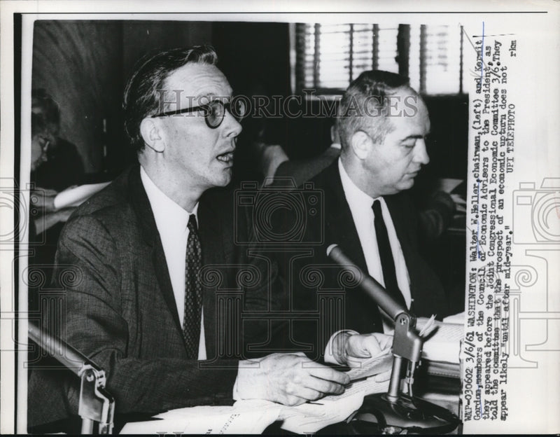 Load image into Gallery viewer, 1961 Press Photo Walter Heller &amp; Kermit Gordon Appear Before Joint Economic Comm

