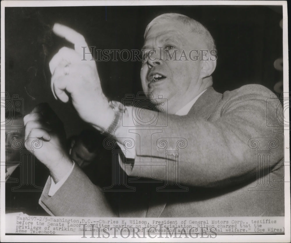 Press Photo Charles E Wilson Testifies Before Senate Labor Comm on Labor Legis