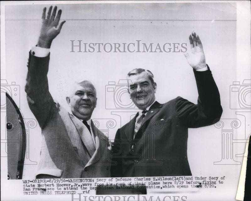 Load image into Gallery viewer, 1956 Press Photo Secretary of Defense Charles Wilson &amp; Under Sec State Hoover Jr
