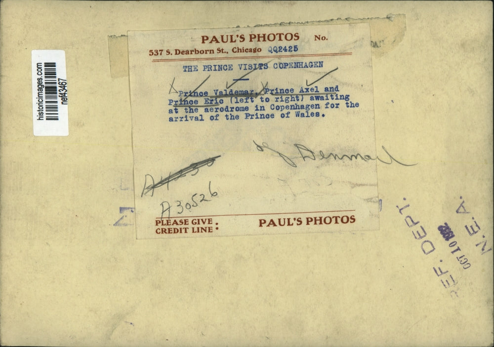 1932 Press Photo Prince Valdemat and Prince Axel and Prince Eric - nef43467