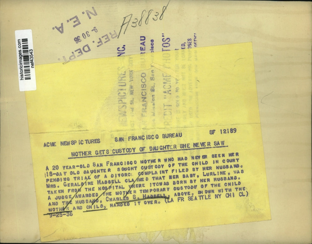 1936 Press Photo San Francisco mother gets custody of daughter she never saw