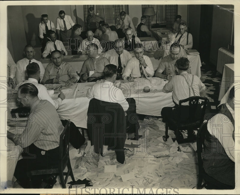 Load image into Gallery viewer, 1941 Press Photo General Chairman of Brotherhood Ralroad Trainmen Count Votes
