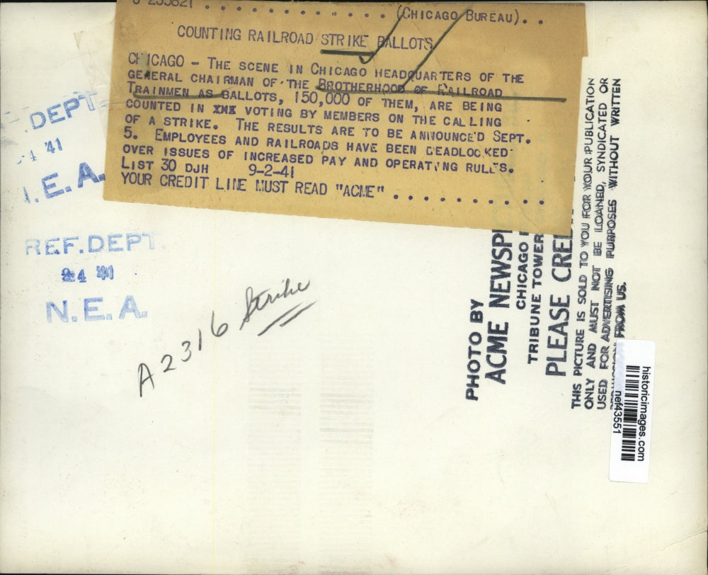 1941 Press Photo General Chairman of Brotherhood Ralroad Trainmen Count Votes