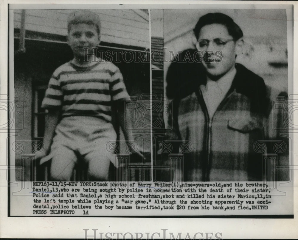 1952 Press Photo Barry & Daniel Feiler, Sister Shot in Accident, New York