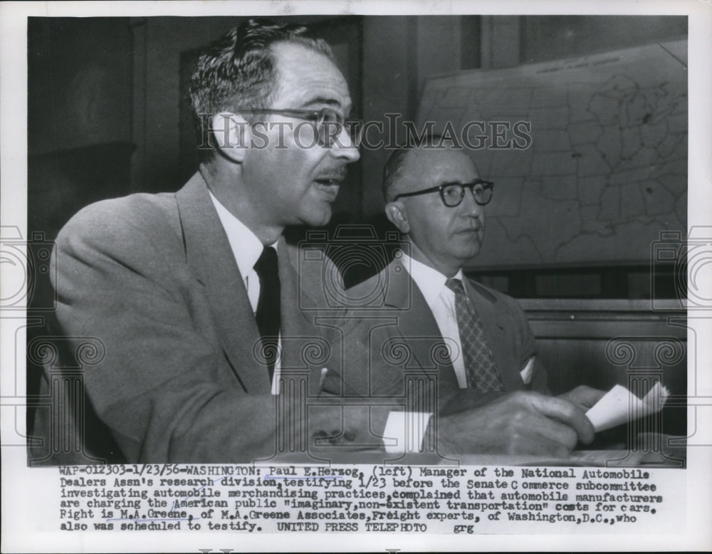 1956 Press Photo Paul E. Herzog, M.A. Greene at Senate Commerce Hearing