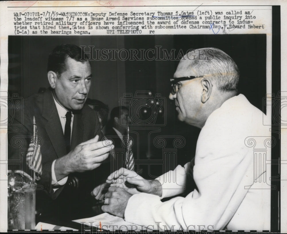 1959 Press Photo Thomas S. Gates Called as Lead Off Witness into Public Inquiry