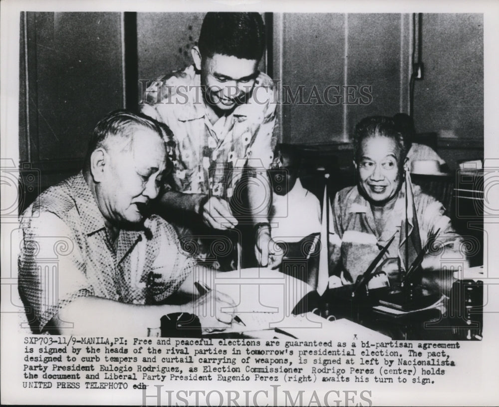 1953 Press Photo Peaceful Elections Guaranteed as Bi-Partisan Agreement Signed