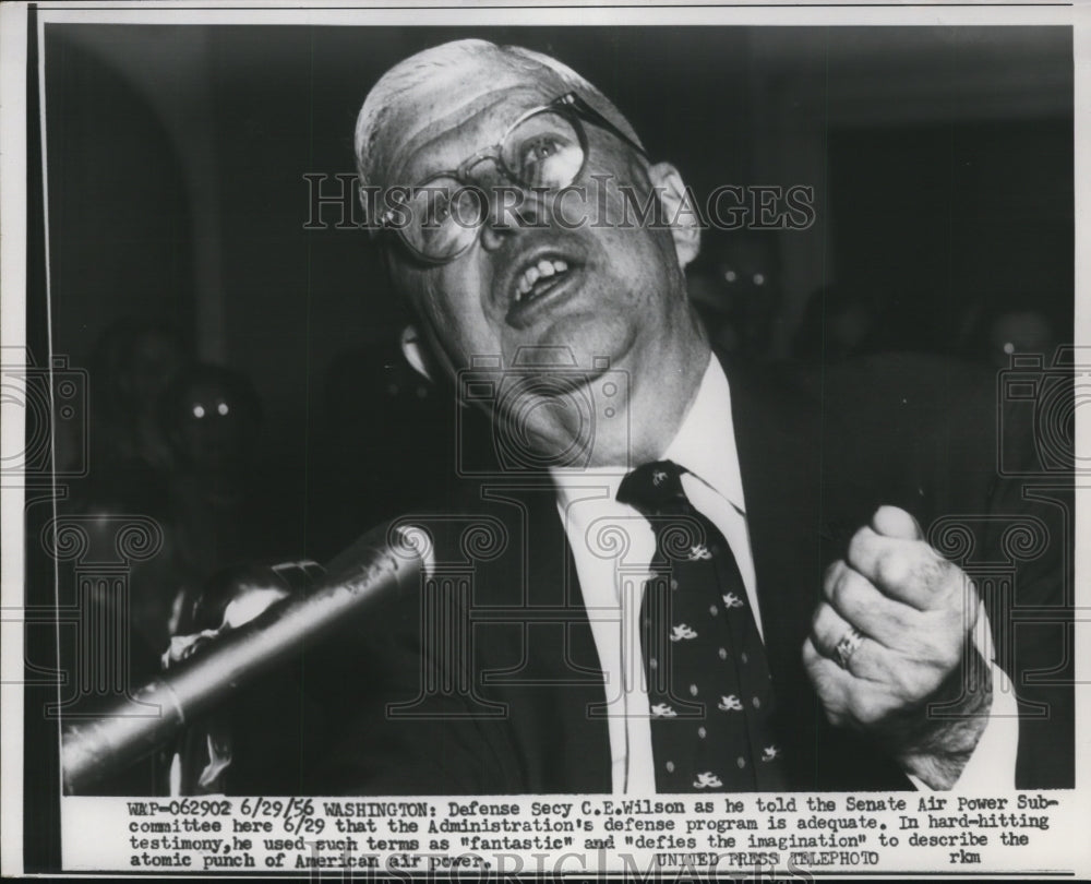 1956 Press Photo Charles E. Wilson at Senate Air Power Hearing, Washington