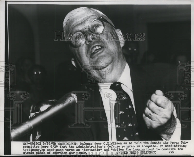 Load image into Gallery viewer, 1956 Press Photo Charles E. Wilson at Senate Air Power Hearing, Washington
