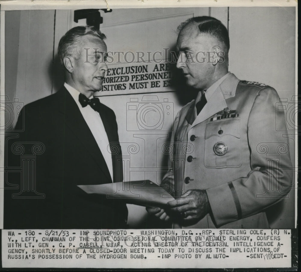 1953 Press Photo Sterling Cole, C.P. Cabell Meeting in Washington, D.C.