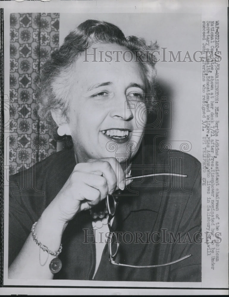 1958 Press Photo Bertha Adkins at Her Desk, Washington, D.C. - nef43684