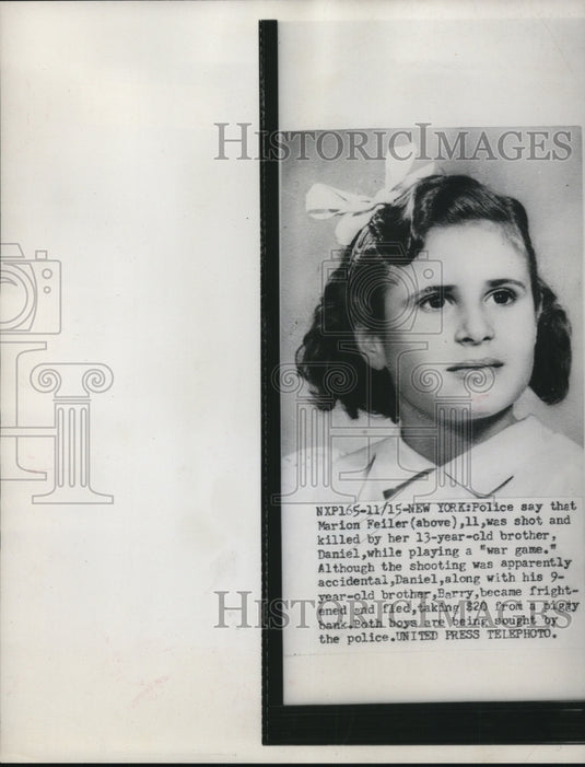 1952 Press Photo Girl Marion Feiler, Shot & Killed in Accident - nef43746